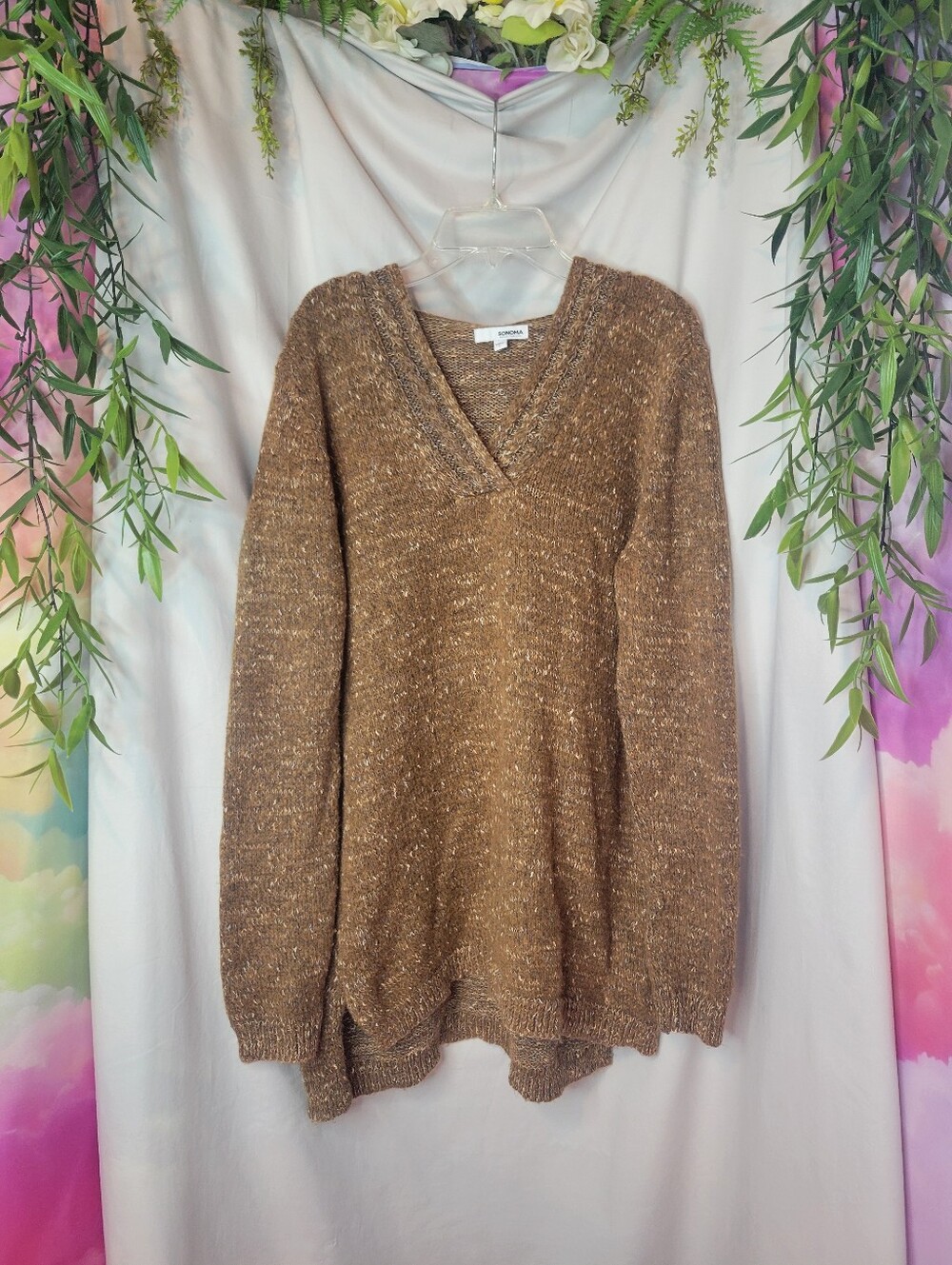Cottage Core Brown V-Neck Pullover Sweater Cardigan